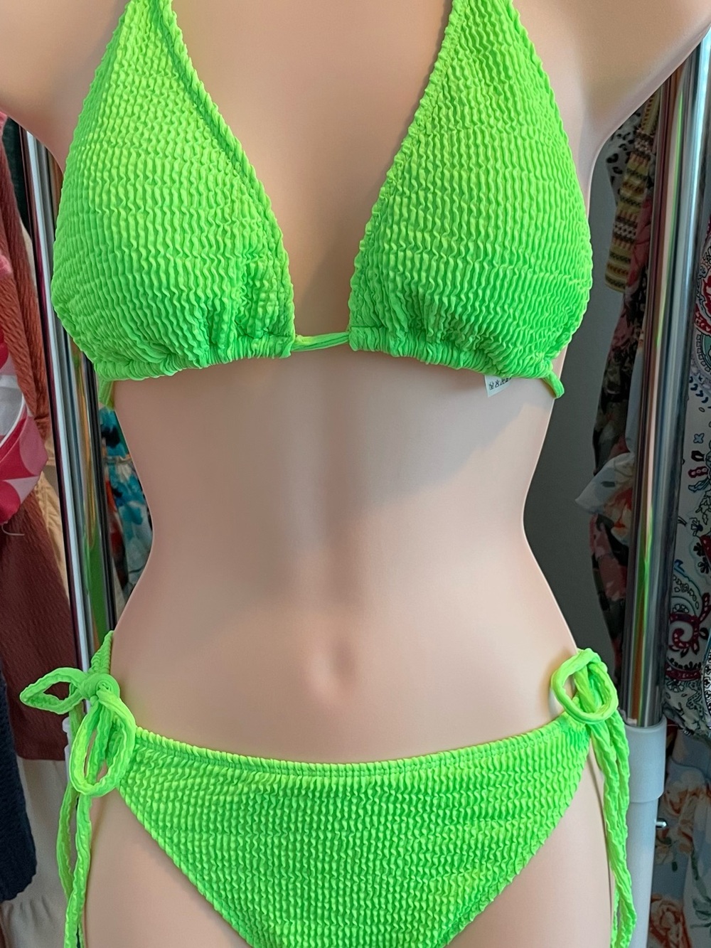 Neon Green Smocked Triangle Bikini - Women Swim